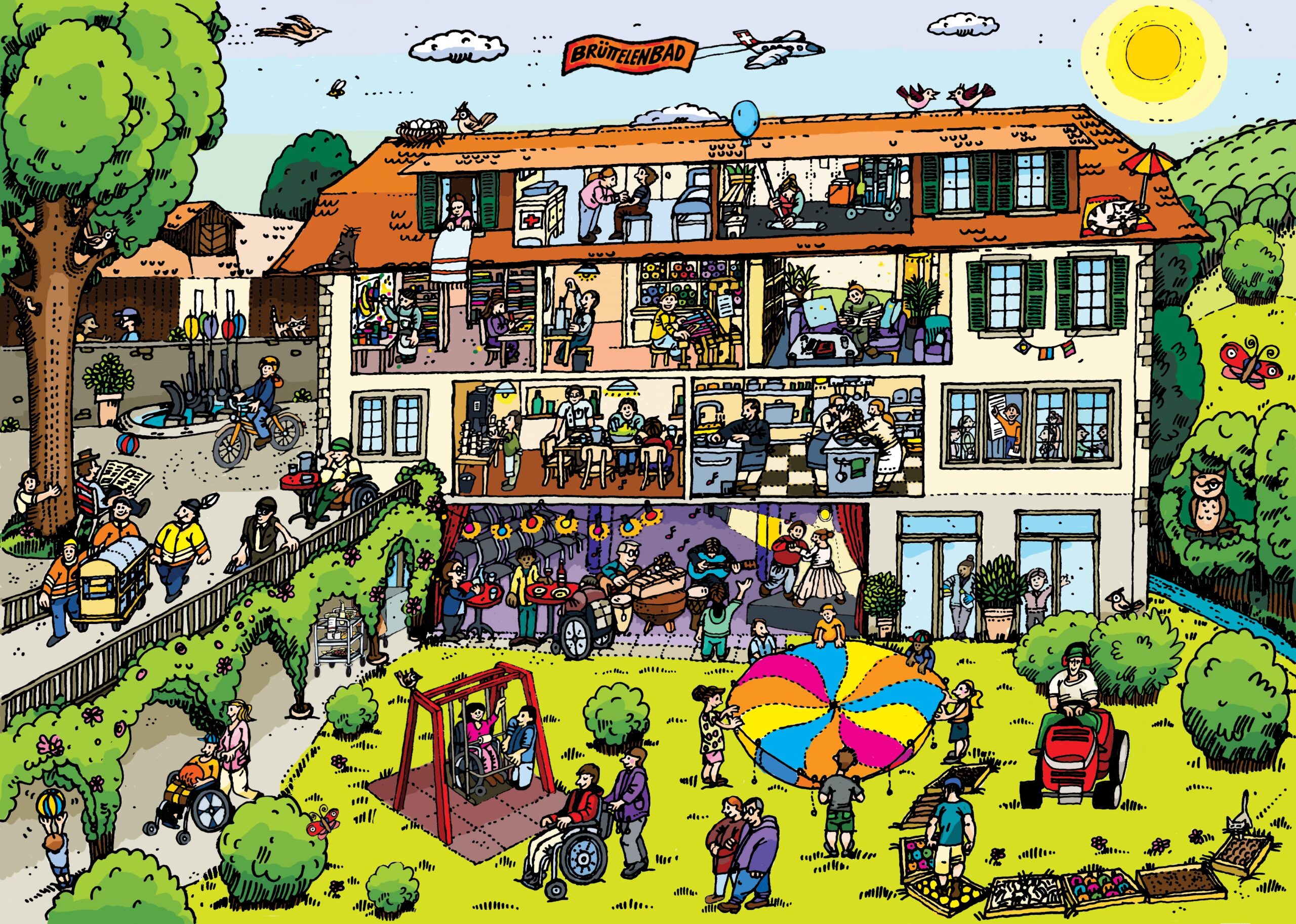 Wimmelbild mit allen Spendemöglichkeiten